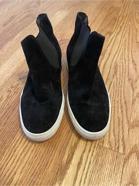 Vince Black Suede Slip-On Sneakers with White Sole